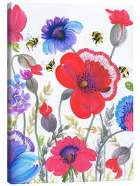 Lienzo Pink, Red, and Blue Wildflowers in Petrykivka Style