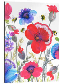 Gallery Print Rosa, rote und blaue Wildblumen im Petrykivka-Stil