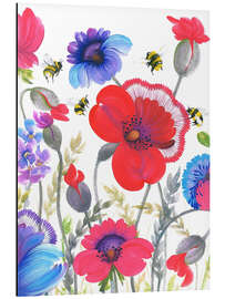 Magnettafel Rosa, rote und blaue Wildblumen im Petrykivka-Stil