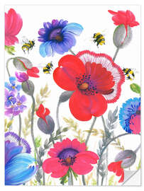 Autocolante decorativo Pink, Red, and Blue Wildflowers in Petrykivka Style