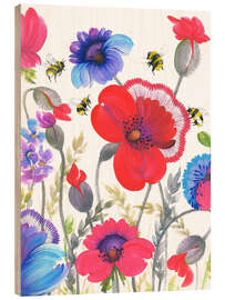 Puutaulu Pink, Red, and Blue Wildflowers in Petrykivka Style