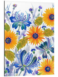 Magnettafel Kornblumen und Sonnenblumen im Petrykivka-Stil