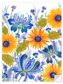 Autocolante decorativo Cornflowers and Sunflowers in Petrykivka Style