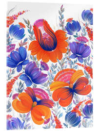 Acrylic print Orange and Blue Flowers in Petrykivka Style