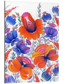 Aluminium print Orange and Blue Flowers in Petrykivka Style