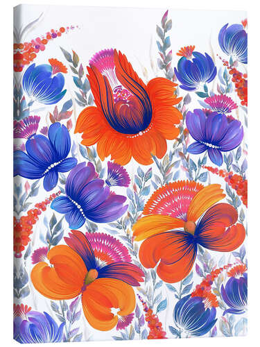 Lienzo Orange and Blue Flowers in Petrykivka Style