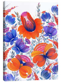 Lienzo Orange and Blue Flowers in Petrykivka Style