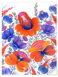 Autocolante decorativo Orange and Blue Flowers in Petrykivka Style