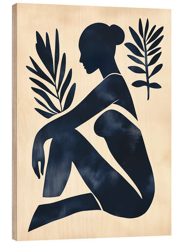 Wood print Minimalist Abstract Woman in Blue