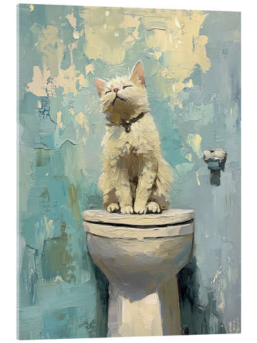 Tableau en verre acrylique White cat on toilet