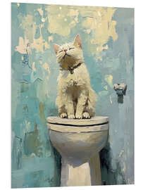 PVC-taulu White cat on toilet - DejaReve