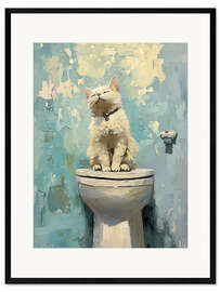 Impression artistique encadrée White cat on toilet
