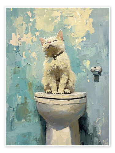 Póster White cat on toilet