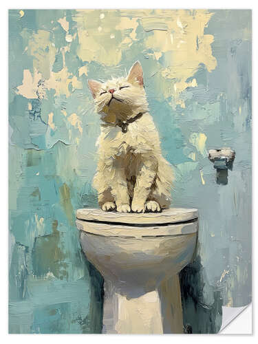 Självhäftande poster White cat on toilet