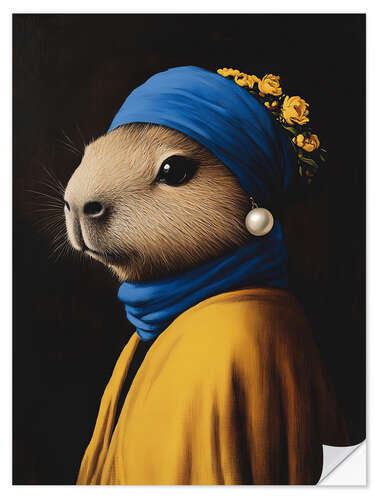 Adesivo murale Capybara with pearl earrings