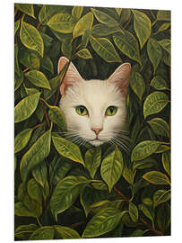 PVC-taulu White cat hiding in green leaves