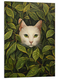 Gallery print White cat hiding in green leaves