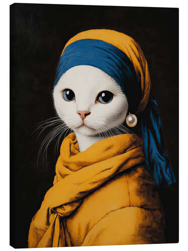Tableau sur toile Cat with white pearl