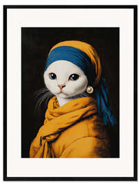 Framed art print Cat with white pearl
