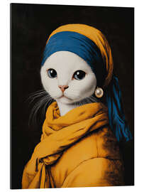 Cuadro de plexi-alu Cat with white pearl