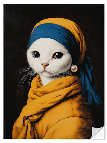 Sticker mural Cat with white pearl