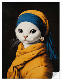Sticker mural Cat with white pearl