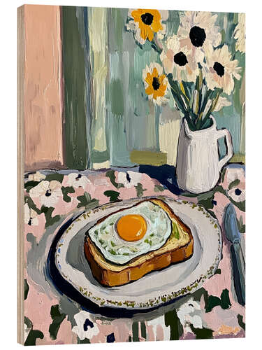 Holzbild Toast mit Spiegelei und Avocado