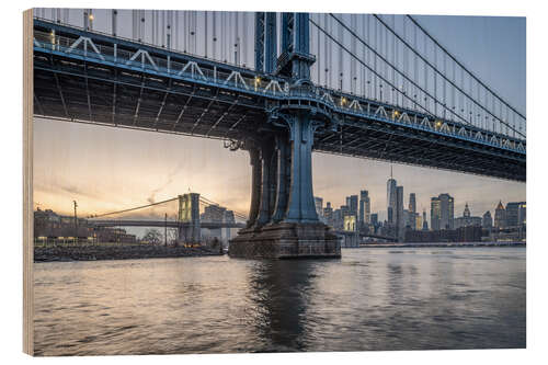 Wood print Manhattan Bridge Sunset