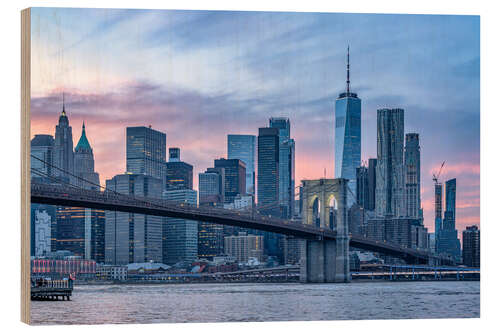 Holzbild New York Skyline mit Brooklyn Bridge