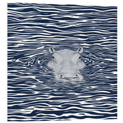 Print på skumplade Swimming Hippo