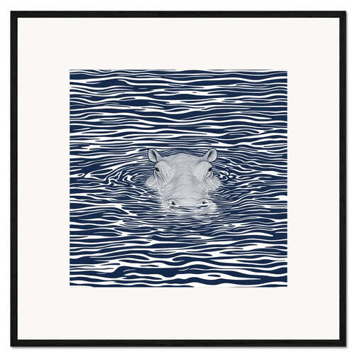 Kunsttryk i ramme Swimming Hippo