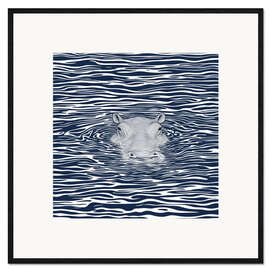 Kunsttryk i ramme Swimming Hippo