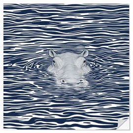 Adesivo murale Swimming Hippo