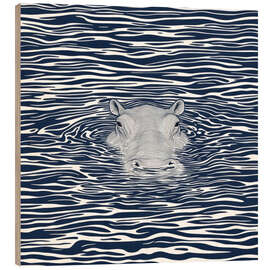 Wood print Swimming Hippo