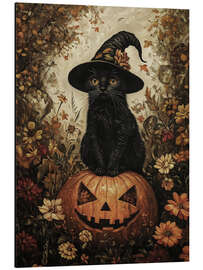 Aluminium print Black kitten with pumpkin