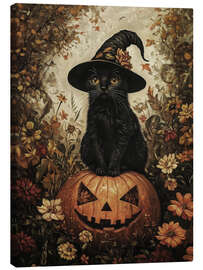 Quadro em tela Black kitten with pumpkin