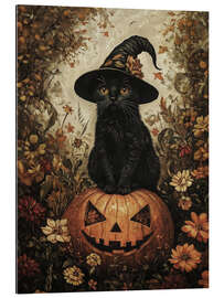 Tableau en plexi-alu Black kitten with pumpkin