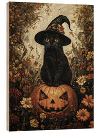 Puutaulu Black kitten with pumpkin