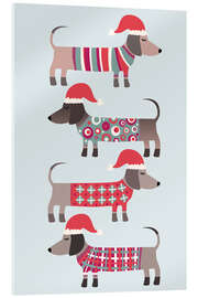 Tableau en verre acrylique Christmas Wiener Dogs in Santa Hats - Nic Squirrell