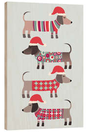 Print på træ Christmas Wiener Dogs in Santa Hats - Nic Squirrell