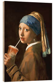 Tableau en bois Girl With Iced Latte - Jonas Loose