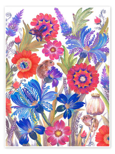 Poster Hidden Mice Among Flowers