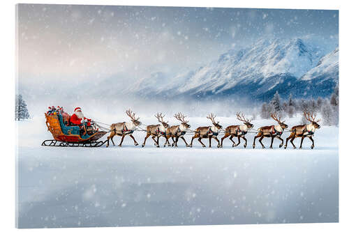 Acrylglasbild Weihnachtsmann auf dem Weg zur Arbeit