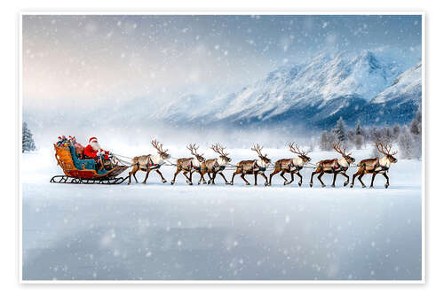 Poster Santa Claus on his way to work