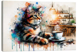 Canvas-taulu Cat drinking coffee in watercolour - nobelart