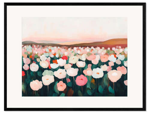 Gerahmter Kunstdruck Tulpen und Sonnenaufgang