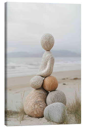 Leinwandbild Stein-Skulptur am Strand