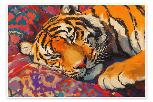 Póster Tiger on a Moroccan rug