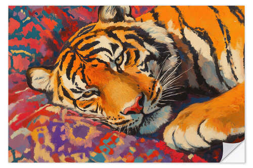 Selvklæbende plakat Tiger on a Moroccan rug