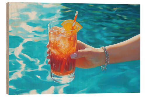 Tableau en bois Aperol Spritz by the pool